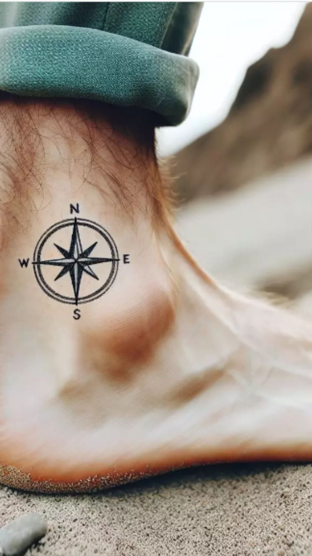 compass tattoo men in leg